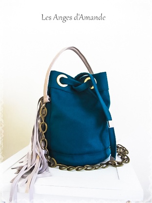 Sac sceau cuir bleu