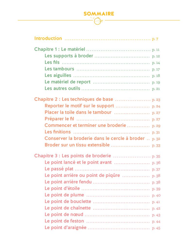 Sommaire du livre broder à la main