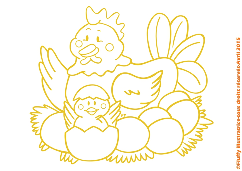 Vitrophanie poule et son poussin